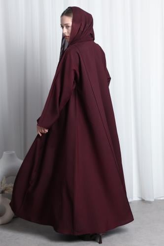 عباية عنابي محروق قيطان بارز من الأكمام والأمام وا...