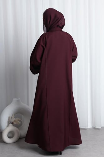 عباية عنابي محروق قيطان بارز من الأكمام والأمام وا...