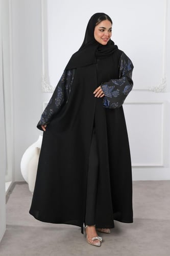 عباية سوداء أكمام جاكار كحلي