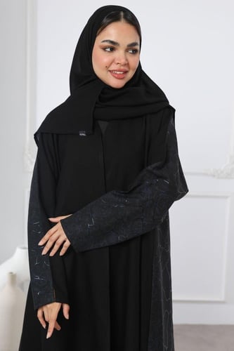 عباية سوداء جاكار أغصان بني لمعة ناعمة