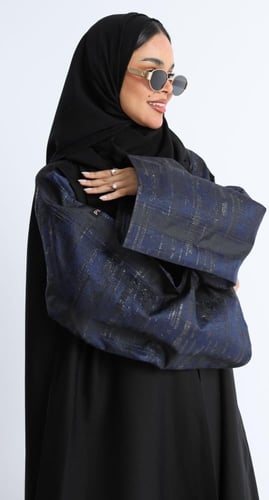 عباية سوداء أكمام جاكار كحلي - كتان