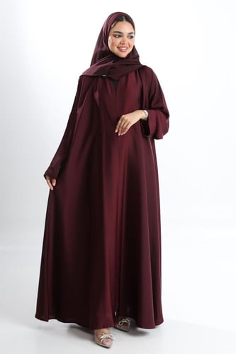 عباية نصف كلوش كريب راما أكمام كلاسيك عنابي