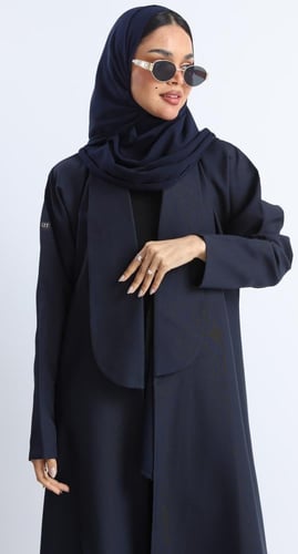 عباية ياقة طويلة كحلي - كتان