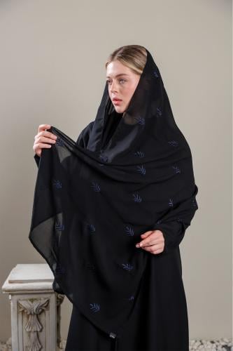 طرحة سوداء تطريز كحلي أغصان