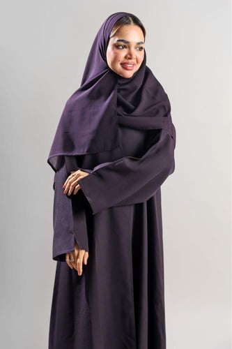 عباية كتان أكمام واسعة بفتحة ناعمة بنفسجي