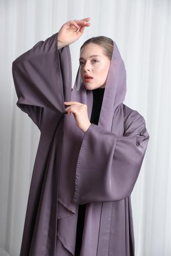 عباية أكمام واسعة موف - حرير بارد