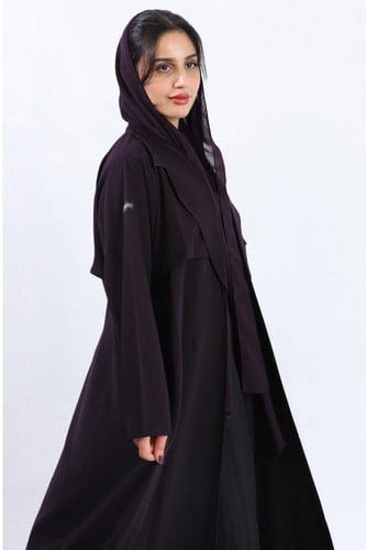 عباية ياقة وجاكيت قصير بنفسجي كريب