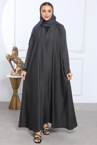 عباية نصف كلوش كريب راما أكمام واسعة رمادي