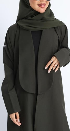 عباية ياقة طويلة زيتي - كتان