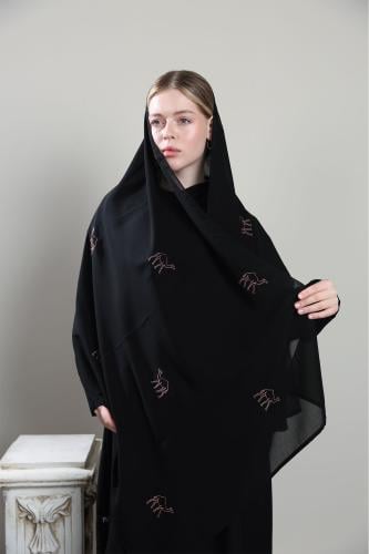 طرحة سوداء تطريز بني جمل