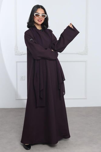 عباية أكمام مفتوحة كتان بنفسجي
