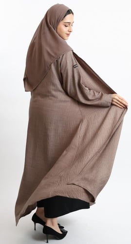 عباية نصف كلوش لحمي داكن- لينن قطني