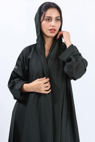 عباية كلاسيك حرير بارد أخضر زيتي داكن