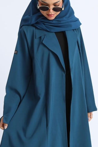 عباية ياقة أنيقة لون بترولي كريب أوكراني