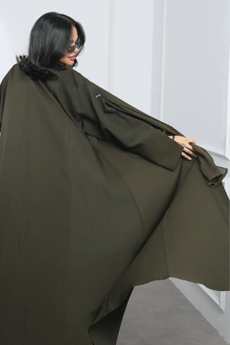 عباية أكمام مفتوحة كتان زيتي
