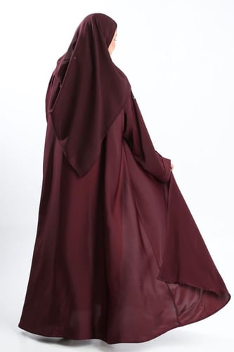 عباية نصف كلوش كريب راما أكمام كلاسيك عنابي