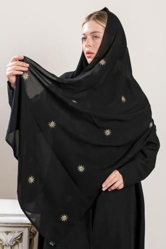 طرحة سوداء تطريز ذهبي شمس