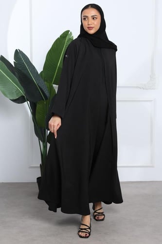 عباية كريب يوناني بارز الملمس أسود