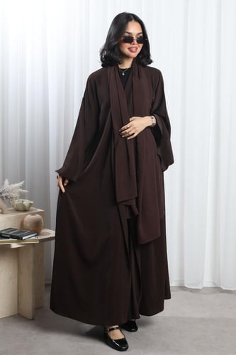 عباية بني أكمام واسعة بفتحة ناعمة