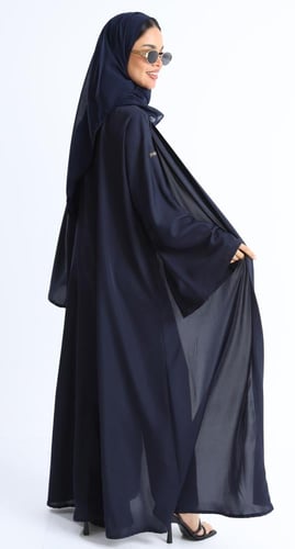 عباية أكمام واسعة كحلي- حرير بارد