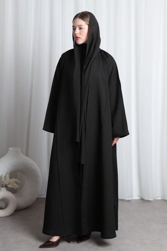 عباية رمادي محروق قيطان بارز من الأكمام والأمام وا...