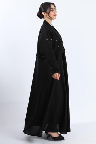 عباية ياقة مع جاكيت وكرستال أبيض