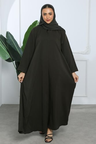 عباية كريب يوناني بارز الملمس زيتي داكن