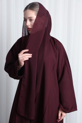 عباية عنابي محروق قيطان بارز من الأكمام والأمام وا...