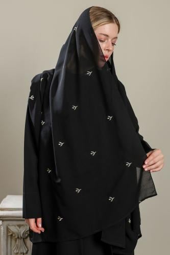 طرحة سوداء تطريز ذهبي وردات
