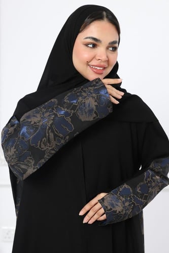 عباية سوداء جاكار ورد كحلي من الخلف