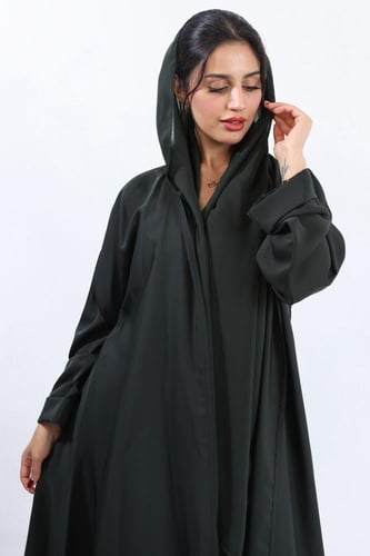 عباية كلاسيك حرير بارد أخضر زيتي داكن