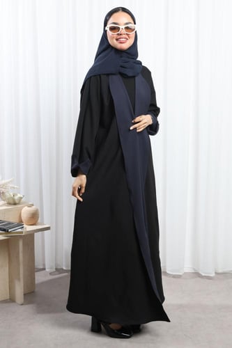 عباية دبل فيس أسود وكحلي أكمام مفتوحة