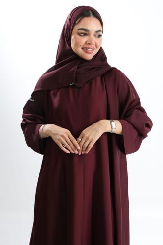 عباية نصف كلوش كريب راما أكمام كلاسيك عنابي