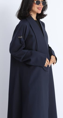 عباية ياقة طويلة كحلي - كتان