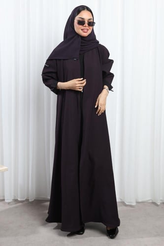 عباية دبل فيس أسود وبنفسجي أكمام مفتوحة
