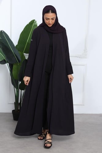 عباية كلوش كريب أمريكي أكمام بكسرات بنفسجي