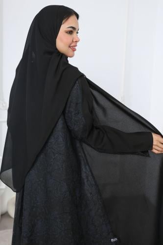 عباية سوداء جاكار أغصان كحلية لمعة ناعمة