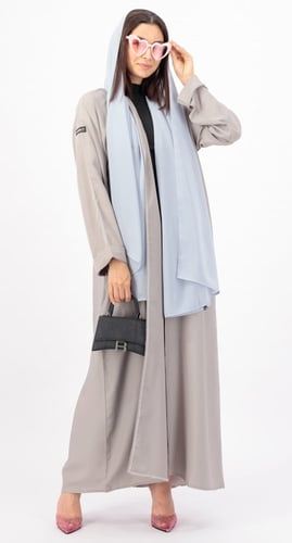 عباية رمادي وسماوي حرير بارد