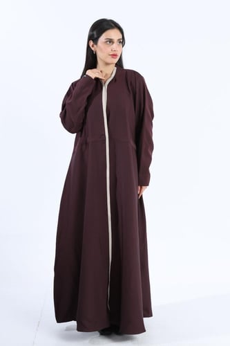 عباية دافئة ياقة مغلقة كريب باربي عنابي