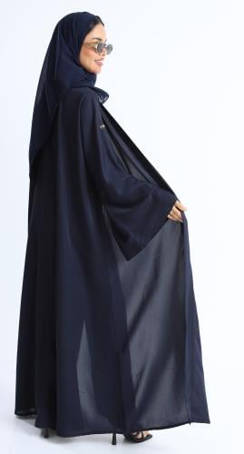 عباية أكمام واسعة كحلي- حرير بارد