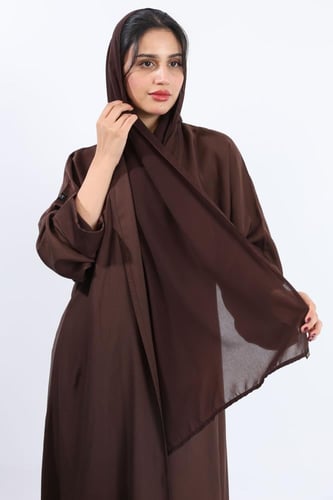 عباية كلاسيك حرير بارد بني داكن