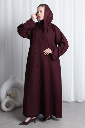 عباية عنابي محروق قيطان بارز من الأكمام والأمام وا...