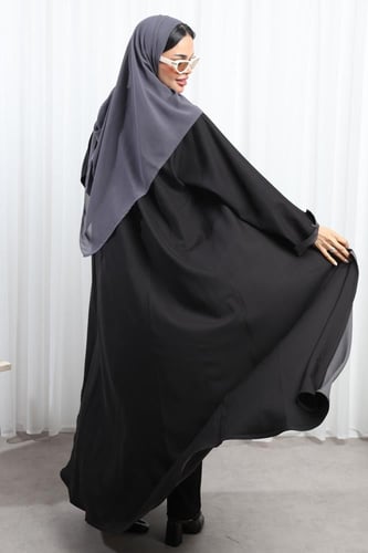 عباية دبل فيس أسود ورمادي أكمام مفتوحة