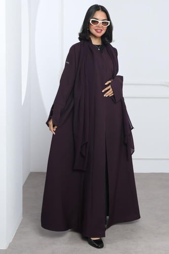 عباية أكمام مفتوحة كتان بنفسجي
