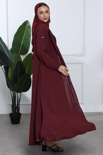 عباية كلوش كريب أمريكي أكمام بكسرات عنابي