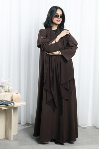 عباية أكمام مفتوحة كتان بني