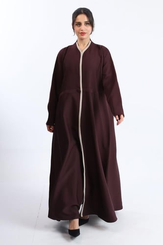 عباية دافئة ياقة مغلقة كريب باربي عنابي