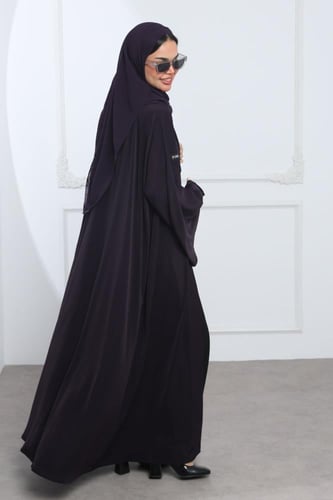 عباية بنفسجي أكمام واسعة بفتحة ناعمة