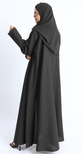 عباية ياقة طويلة أسود - كتان