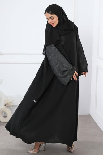 عباية سوداء أكمام جاكار أغصان